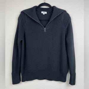 525 America Women's Small Nina 3/4 Zip Sweater Chunky Knit Turtleneck BLACK Pop